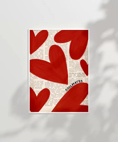 Çerçevesiz Poster Soulmates Gazete Arkaplanlı Kalp Tasarımlı - Resim 6