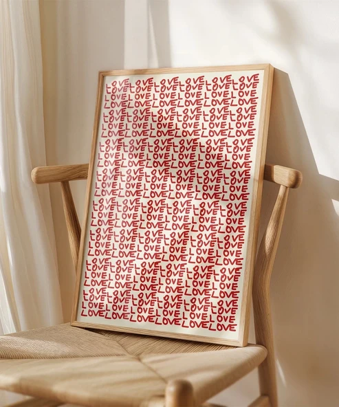 Çerçevesiz Poster Kırmızı Love Yazılı Tekrarlı Desen - Resim 5