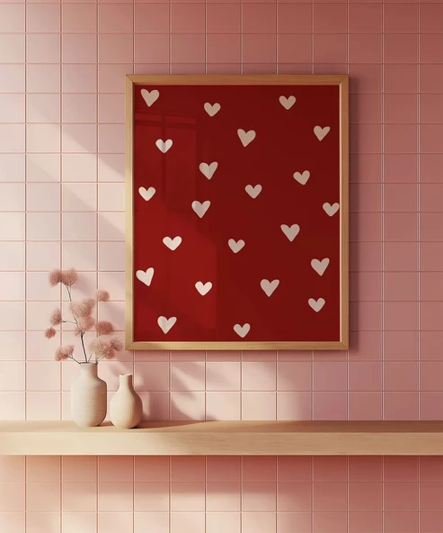 Çerçevesiz Poster Beyaz Kalpler Desenli - Resim 3