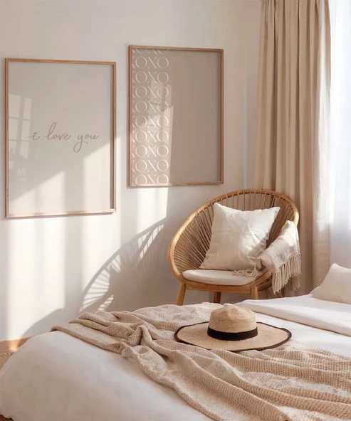 Çerçevesiz Poster I Love You ve XOXO Minimal  Set - Resim 4