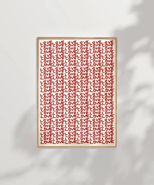 Çerçevesiz Poster Kırmızı Love Yazılı Tekrarlı Desen - Resim 7