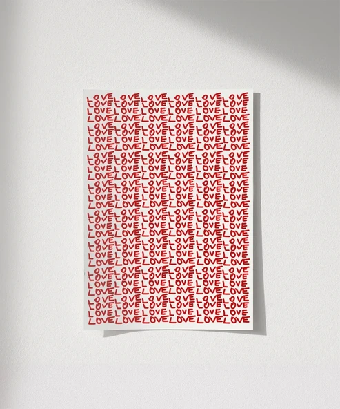 Çerçevesiz Poster Kırmızı Love Yazılı Tekrarlı Desen - Resim 8