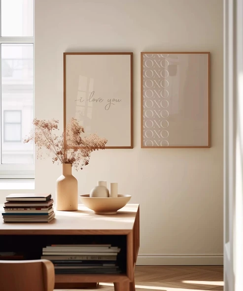 Çerçevesiz Poster I Love You ve XOXO Minimal  Set - Resim 3