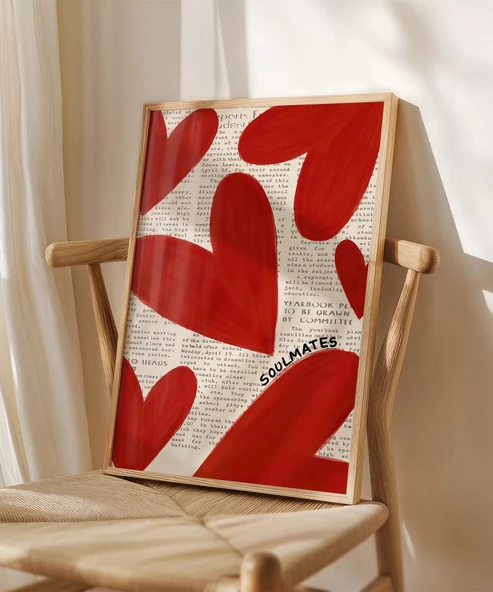 Çerçevesiz Poster Soulmates Gazete Arkaplanlı Kalp Tasarımlı - Resim 3