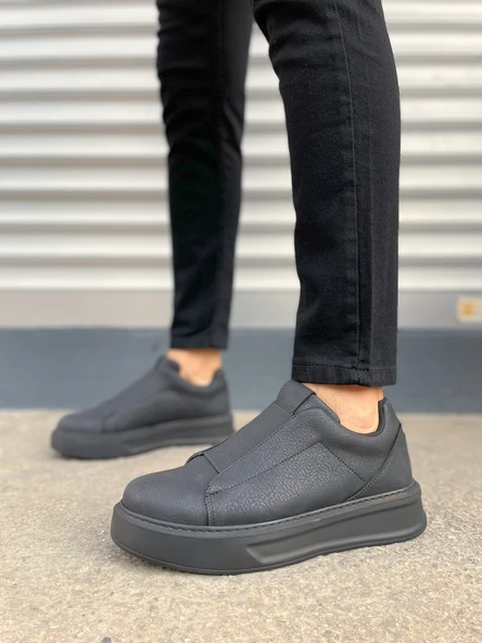 JET-007 Alba Bağcıksız Cilt Erkek Günlük Sneaker Ayakkabı CST Siyah - Resim 2