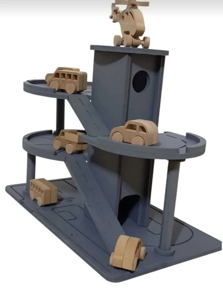 MDF Üç Katlı Boyalı Oyuncak Otopark Garaj Seti - 5