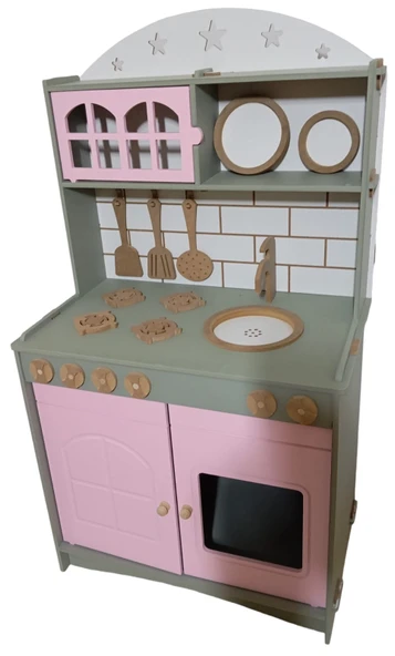 İki Kapaklı Boyalı Oyuncak Ahşap Mutfak - 2