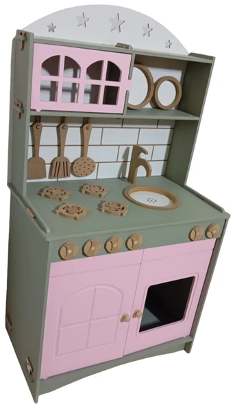 İki Kapaklı Boyalı Oyuncak Ahşap Mutfak - 3