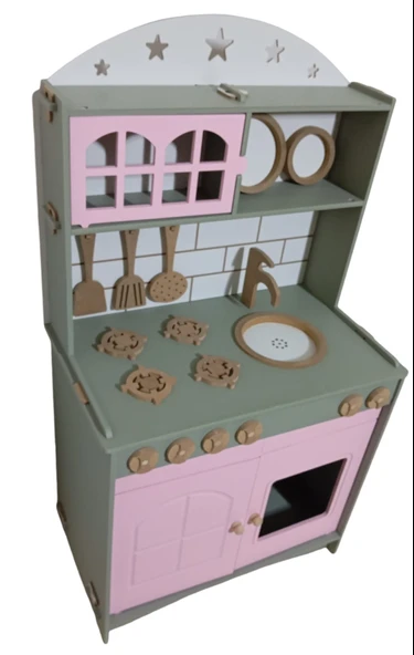 İki Kapaklı Boyalı Oyuncak Ahşap Mutfak - 4
