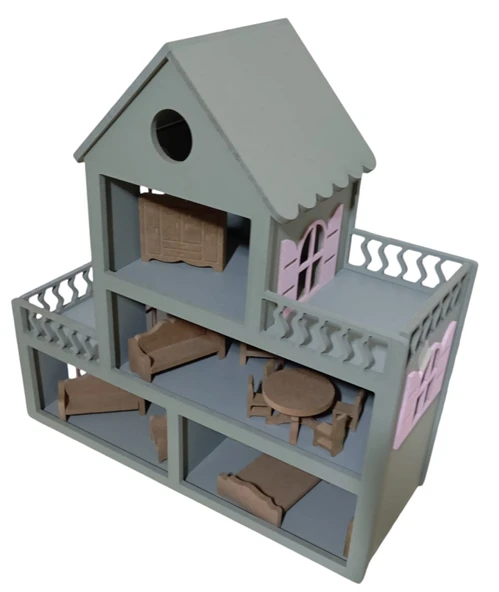 Boyalı Oyuncak Ahşap Barbie Evi - 5