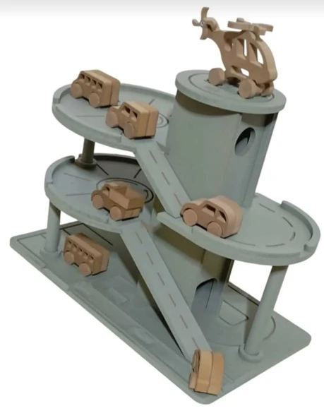 Ahşap Üç Katlı Oyuncak Otopark Garaj Seti - 5