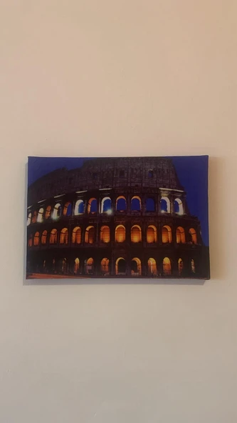 Colosseum Manzaralı Natürel Tasarım Ahşap Çerçeve Ev İşyeri Duvar Kanvas Tablo MMR2 - 5