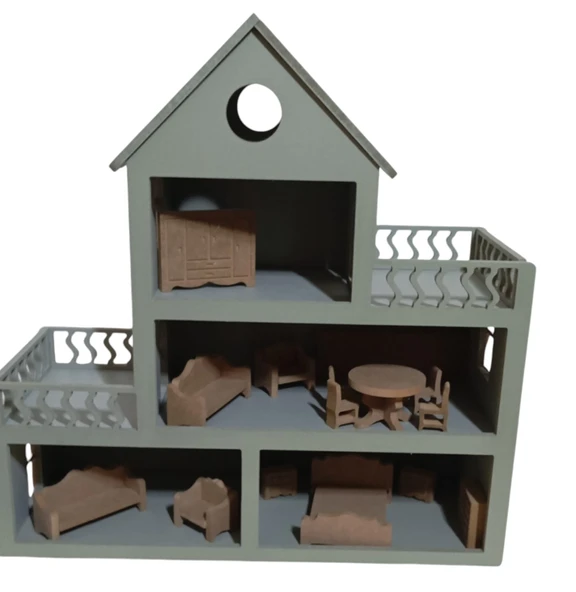 Boyalı Oyuncak Ahşap Barbie Evi - 2