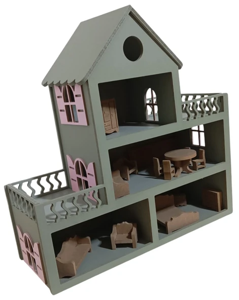 Boyalı Oyuncak Ahşap Barbie Evi - 3
