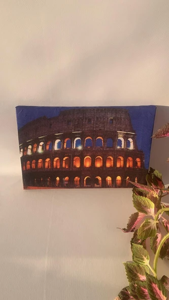 Colosseum Manzaralı Natürel Tasarım Ahşap Çerçeve Ev İşyeri Duvar Kanvas Tablo MMR2 - 2