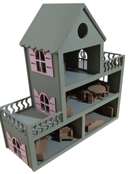 Boyalı Oyuncak Ahşap Barbie Evi - 4