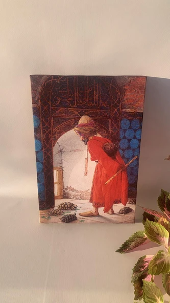 Kaplumbağa Terbiyecisi Natürel Tasarım Ahşap Çerçeve Ev İşyeri Duvar Kanvas Tablo - Resim 3