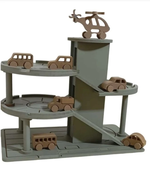 Ahşap Üç Katlı Oyuncak Otopark Garaj Seti - 2