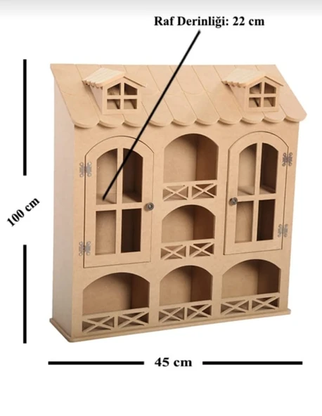 Ahşap Boyanabilir MDF Dekoratif 2 Kapaklı ve 3 Raflı Duvar Rafı - Terek - 2