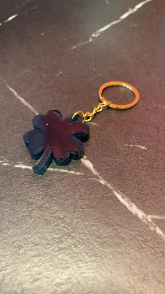 Yeşil Renk Yonca Şekil Gold Aksesuarlı Küçük Anahtarlık El Yapımı Epoksi Hediyelik - 6