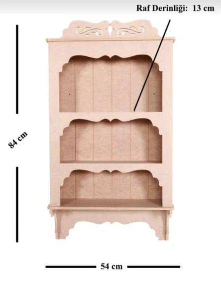 Ahşap Boyanabilir MDF Dekoratif 3 Raflı Duvar Rafı - Terek - 2