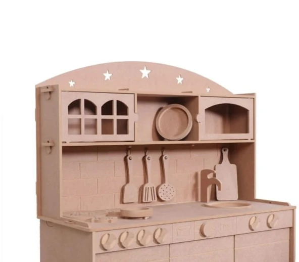 Ahşap MDF 3 Kapaklı Montessori Eğitici Oyuncak Mutfak Seti - 5