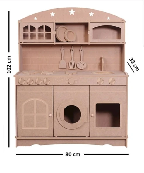 Ahşap MDF 3 Kapaklı Montessori Eğitici Oyuncak Mutfak Seti - 2