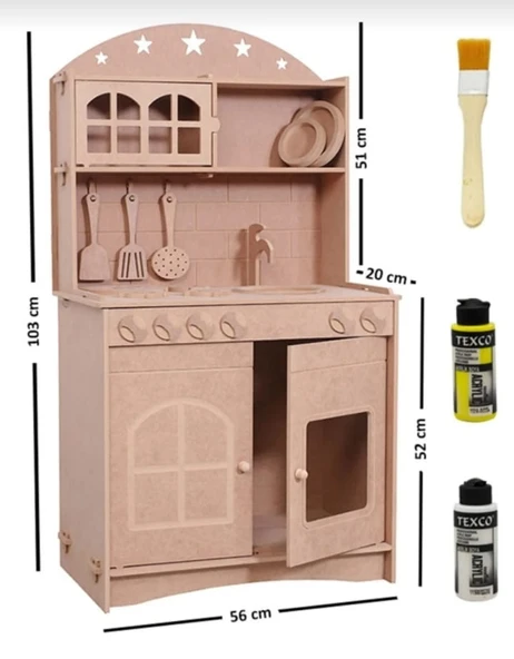 Ahşap MDF 2 Kapaklı Montessori Eğitici Oyuncak Mutfak Seti