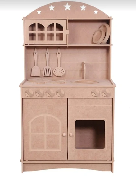 Ahşap MDF 2 Kapaklı Montessori Eğitici Oyuncak Mutfak Seti - 5