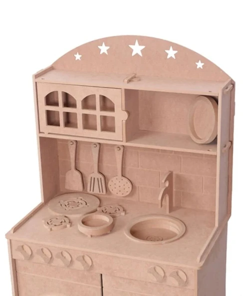 Ahşap MDF 2 Kapaklı Montessori Eğitici Oyuncak Mutfak Seti - 4