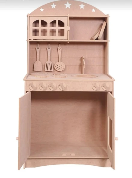 Ahşap MDF 2 Kapaklı Montessori Eğitici Oyuncak Mutfak Seti - 6