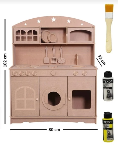 Ahşap MDF 3 Kapaklı Montessori Eğitici Oyuncak Mutfak Seti