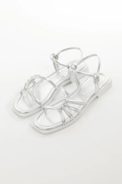 MİA026-1510Kadın Taşlı Abiye Günlük-Düğün-Eğlence-GÜMÜŞ Tatil Sandaleti - 4