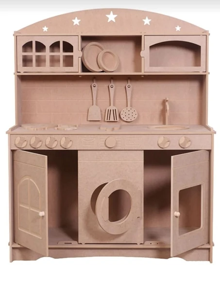 Ahşap MDF 3 Kapaklı Montessori Eğitici Oyuncak Mutfak Seti - 4