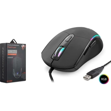 Hadron Destroyer G340 Kablolu Oyuncu Mouse Rgb 6400 Dpi 150Cm Siyah ürün görseli