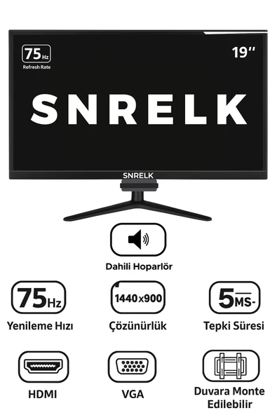 SNRELK 19'' SESLİ (DAHİLİ HOPARLÖR) GENİŞ EKRAN (HDMI-VGA) LED MONİTÖR - 2