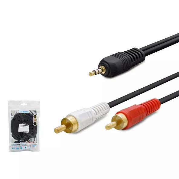 Hadron Hdx1031 3.5Mm To 2Rca Kablo 2Line Gold 3M Siyah ürün görseli