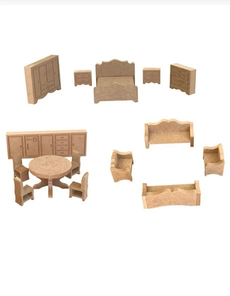 Ahşap Oyuncak Barbie Evi ( 15 Adet Minyatür Mobilya Takımı Hediyeli ) - 5