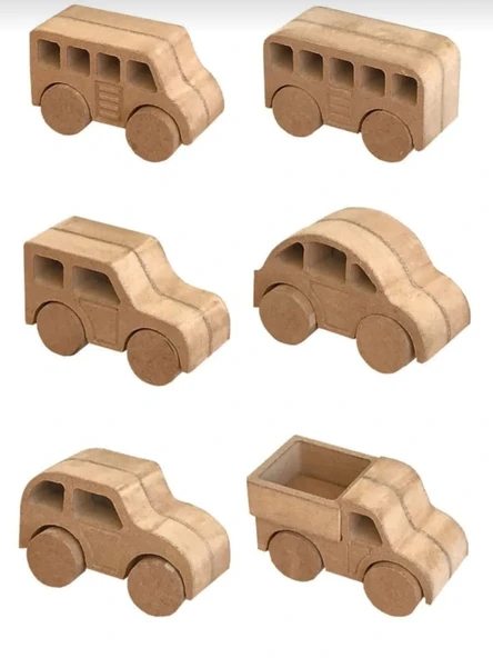 Ahşap Oyuncak Otopark + 6 Adet Oyuncak Araba + 1 Adet Helikopter - 6