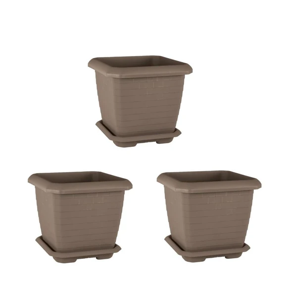 Omnipazar SO-HK03 Hisar Kare Tabaklı Saksı 25.5 litre Mocha 3 Adet - 1
