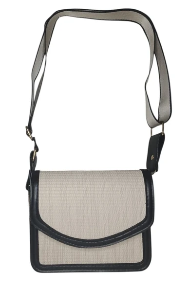 Kadın Ayarlanabilir Askılı Kenarları Şeritli Hasır El Ve Omuz Çantası - 3