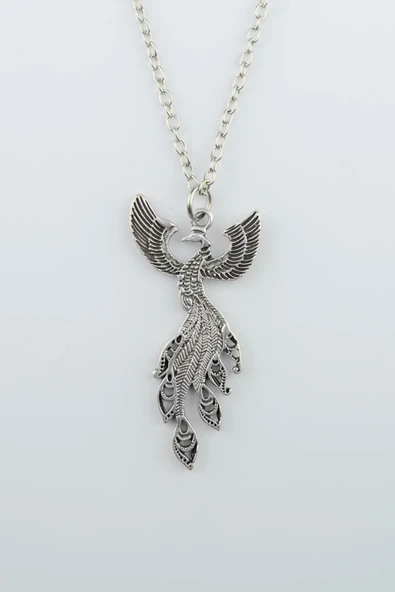 Zümrüdü Anka Kuşu Gümüş Kaplama Düz Zincir Kolye ürün görseli 1