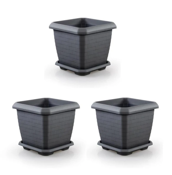 Omnipazar SO-HK04 Hisar Kare Tabaklı Saksı 44 lt Antrasit 3 Adet ürün görseli