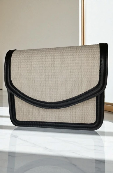 Kadın Ayarlanabilir Askılı Kenarları Şeritli Hasır El Ve Omuz Çantası