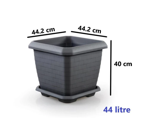Omnipazar SO-HK04 Hisar Kare Tabaklı Saksı 44 lt Antrasit 3 Adet - Resim 2