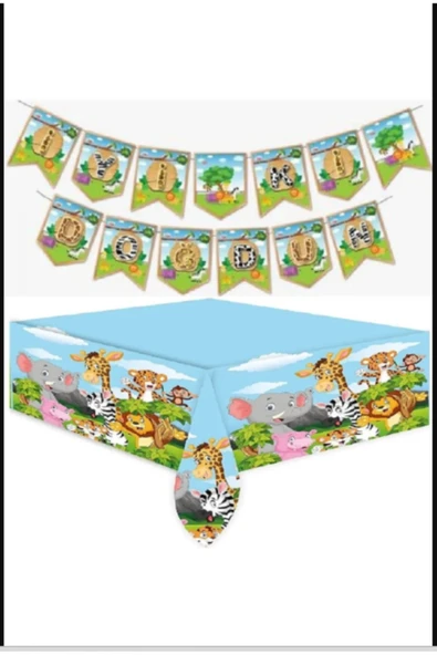 Safari Temalı İyi ki Doğdun Banner ve Masa Örtüsü ürün görseli 1