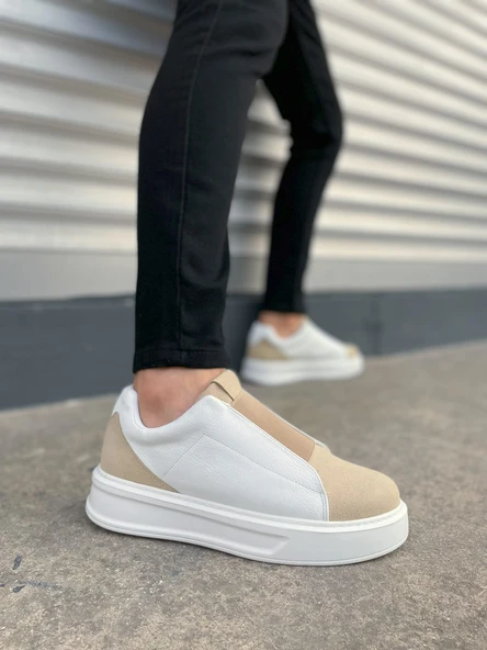 JET-007 Alba Bağcıksız Süet Cilt Erkek Günlük Sneaker Ayakkabı SCBT Bej/Beyaz ürün görseli
