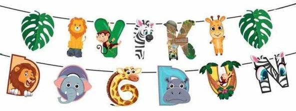 Safari Temalı İyi ki Doğdun Banner ve Masa Örtüsü - Resim 2