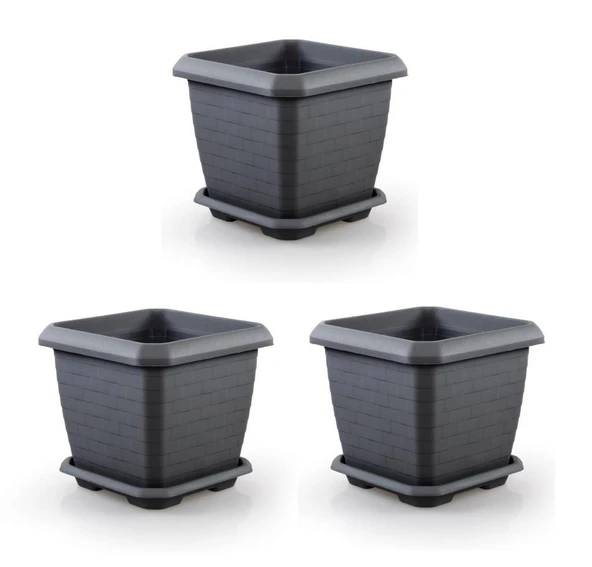 Omnipazar SO-HK05 Hisar Kare Tabaklı Saksı Takımı 74,3 lt Antrasit 3 Adet ürün görseli