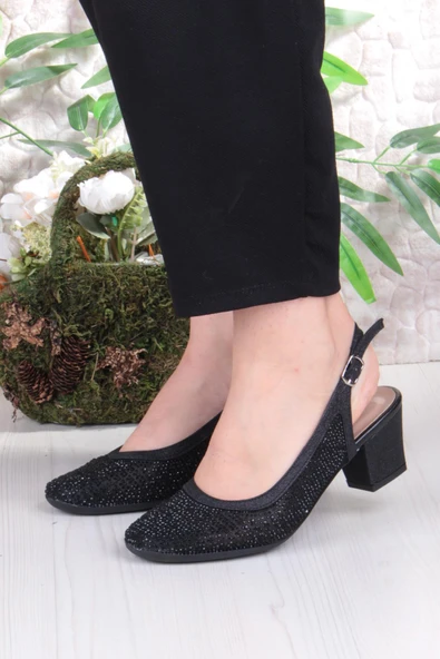 Fort 86004 Nur Dantel Taş Detaylı Arkası Açık Alçak Topuklu Kadın Ayakkabı - Resim 2